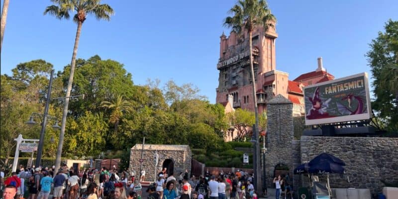 Guests in front of the Twilight Zone Tower of Terror at Disney's Hollywood Studios.