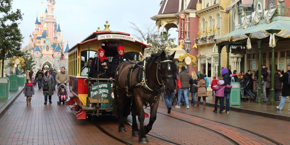 Horse drawn trolley at Disneyland Paris