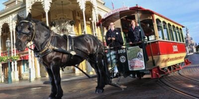 Horse-drawn trolley car on Main Street, U.S.A.
