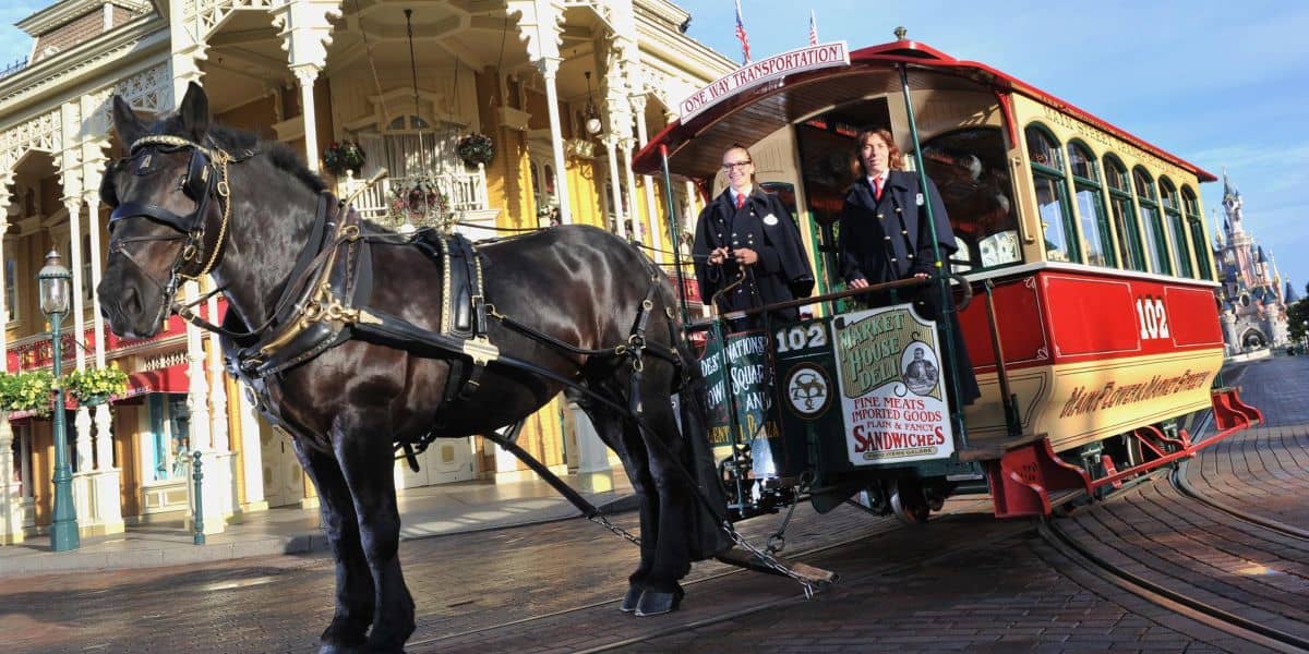 Horse-drawn trolley car on Main Street, U.S.A.