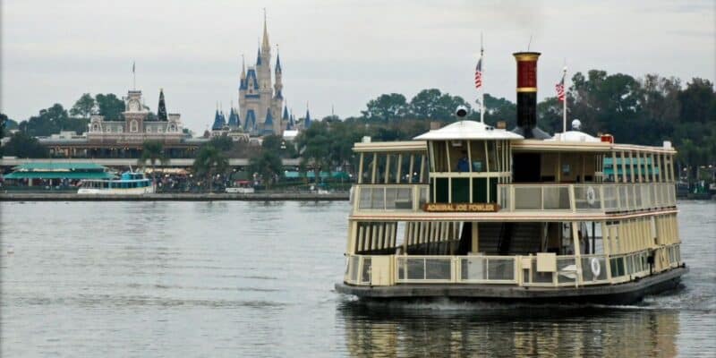 A ferryboat in front of Magic Kingdom Park on the Seven Seas Lagoon