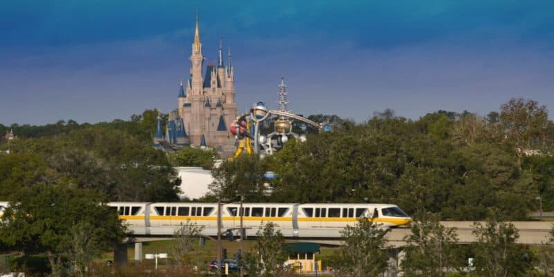 The Monorail in front of Magic Kingdom as seen from Disney's Contemporary Resort.