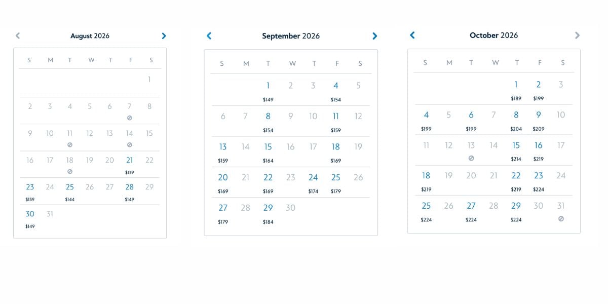 Available dates for Mickey's Not-So-Scary Halloween Party as of July 22, 2026.