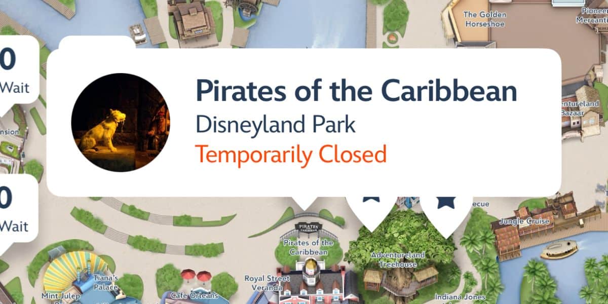 Pirates of the Caribbean listed as temporarily closed on the Disneyland Resort app