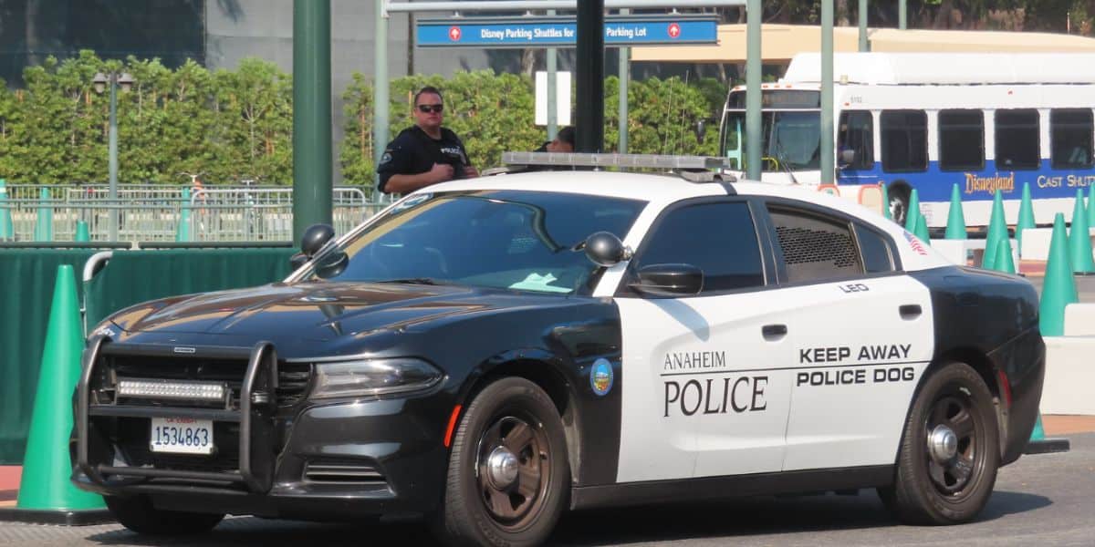 A police car outside Disneyland Resort..