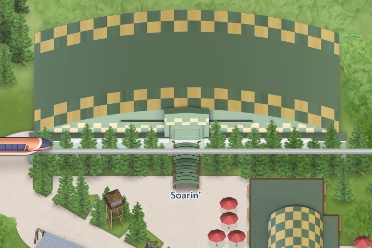 A screenshot of the Soarin' building from the Disneyland Resort app