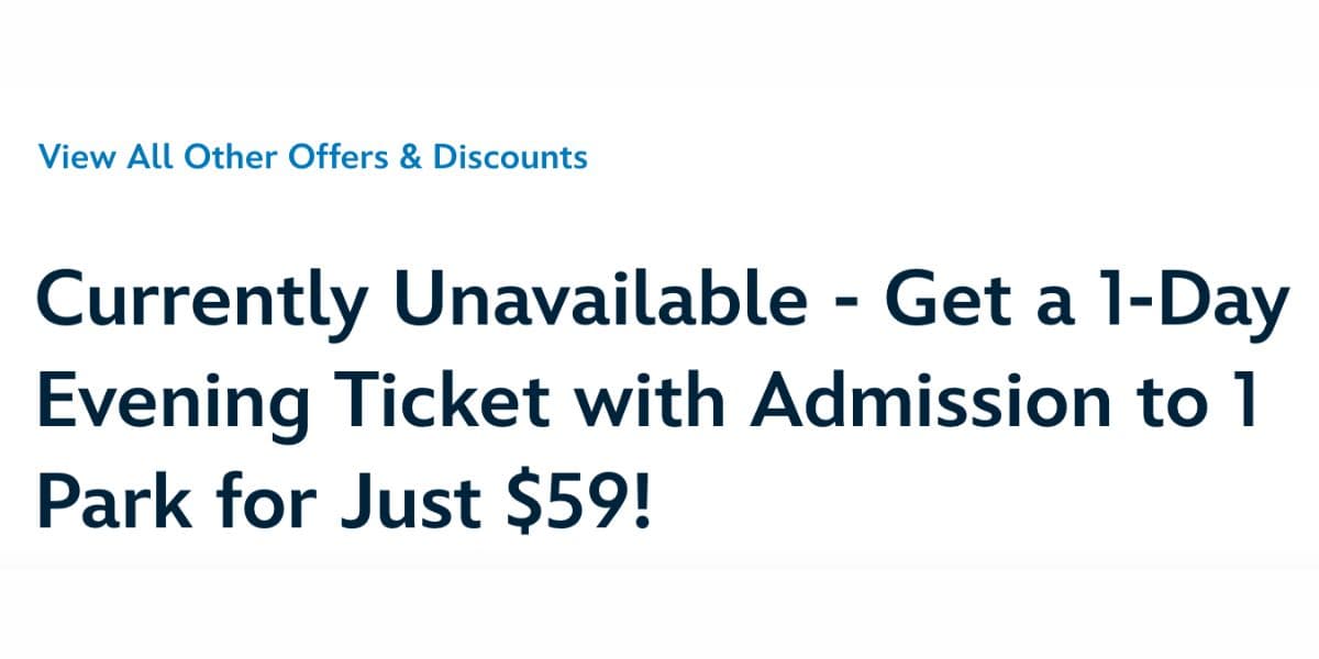 The message listing the $59 summer tickets as unavailable on Disneyland Resort's website