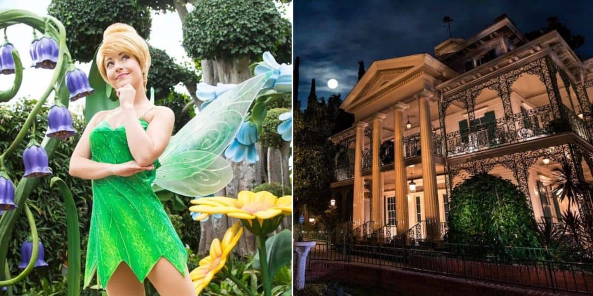 Tinker Bell (left) and the Haunted Mansion in Disneyland (right)