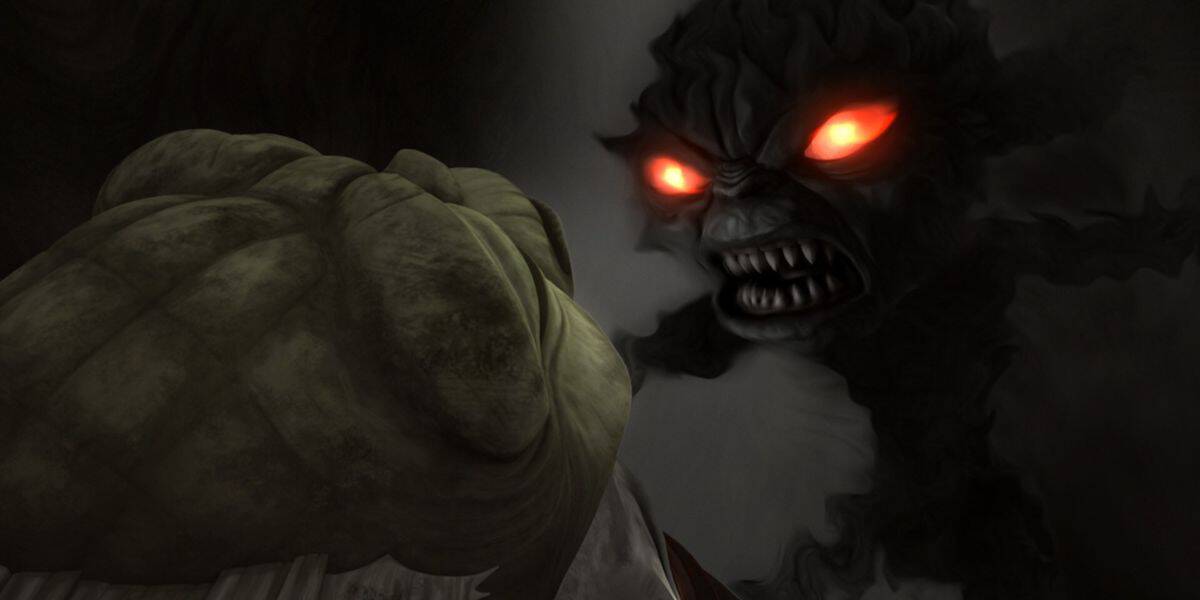 Yoda facing his dark version in 'The Clone Wars'