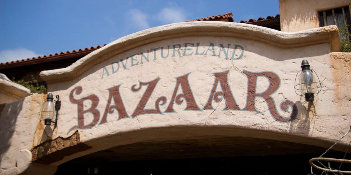 the Adventureland Bazaar sign at Disneyland Park