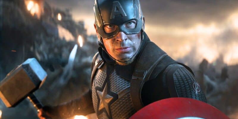 Chris Evans as Steve Rogers/Captain America holding Mjolnir in 'Avengers: Endgame'