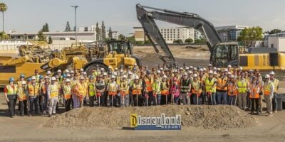 Disney cast members breaking ground on the parking expansion at Disneyland Resort