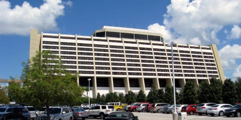 The parking lot in front of the main building at Disney's Contemporary Resort.