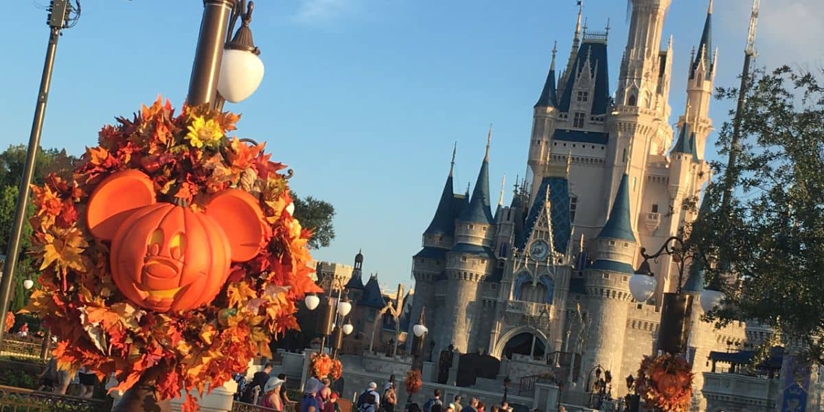 A pumpkin decoration near Cinderella Castle at the Magic Kingdom