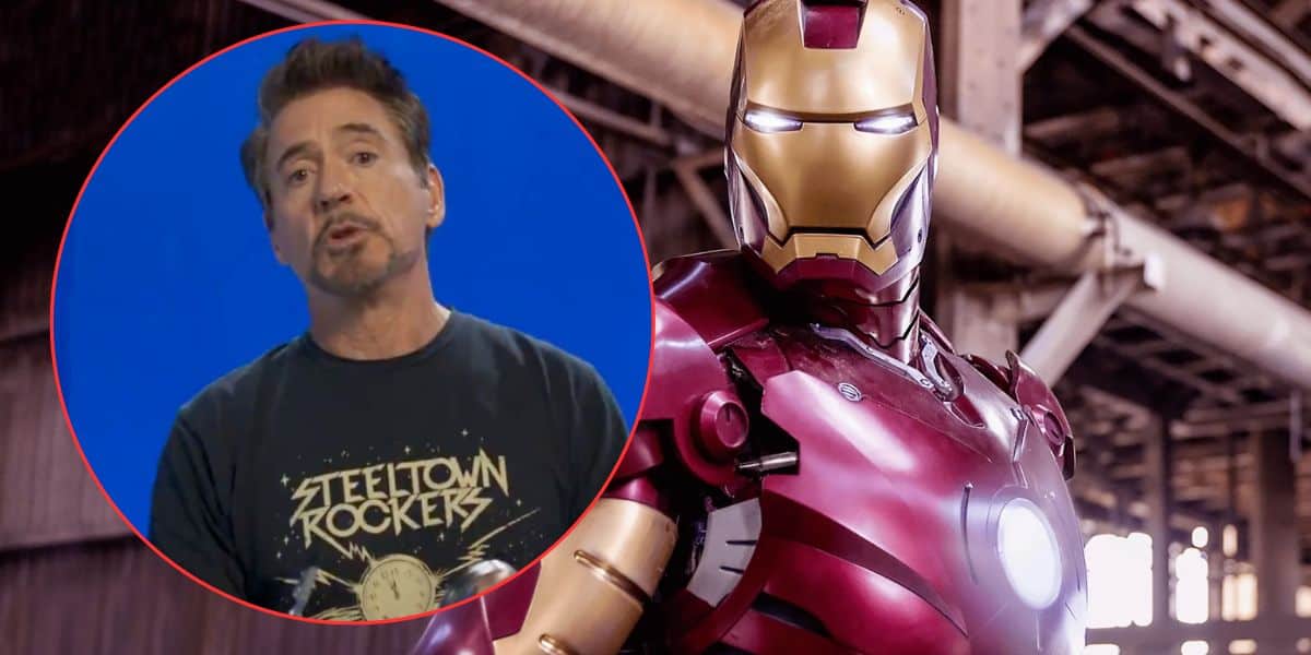 Steeltown Rockers joins Iron Man for a Marvel-themed photo opportunity, surrounded by industrial décor that captures the excitement of a superhero attraction.