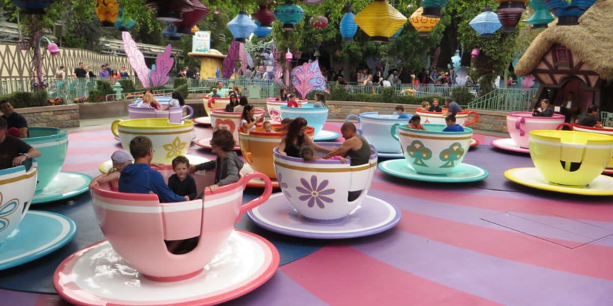Guests on Mad Tea Party at Disneyland