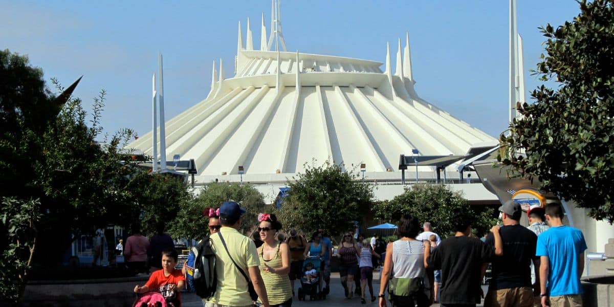 Guests walking outside of Space Mountain at Magic Kingdom in Walt Disney World Resort