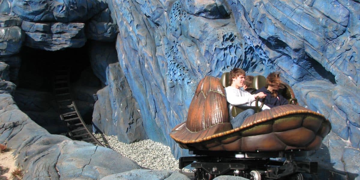 Guests enjoy a ride on Crush’s Coaster