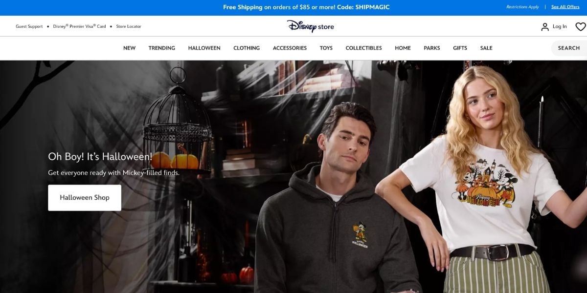 The Disney Store online landing page