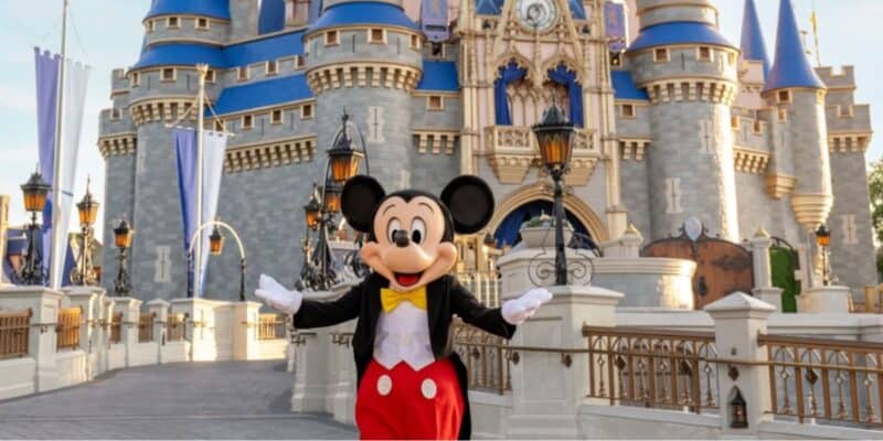 Mickey Mouse in front of Magic Kingdom's Cinderella Castle in Disney World, as Pizzafari at Disney’s Animal Kingdom gets a new dining option for families.