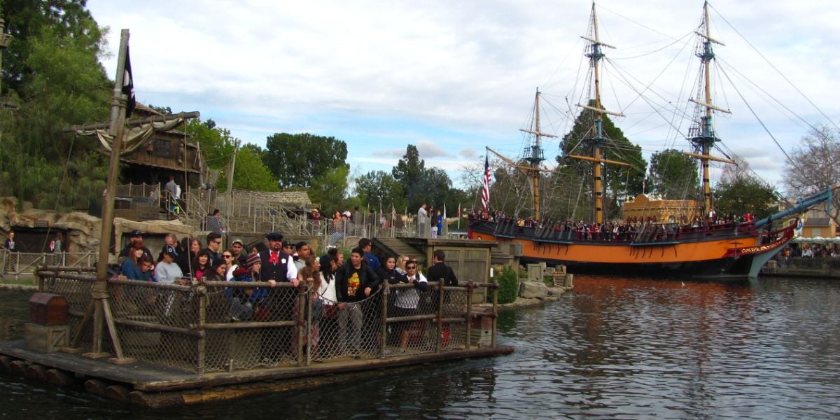 A raft headed to Tom Sawyer Island at Disneyland