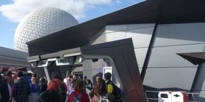 Guests line up outside Guardians of the Galaxy: Cosmic Rewind at EPCOT