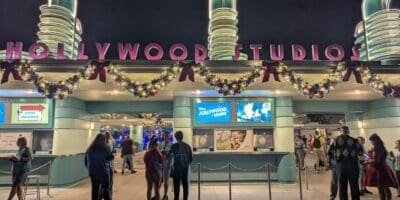 Guests at the entrance to Disney's Hollywood Studios during Disney Jollywood Nights