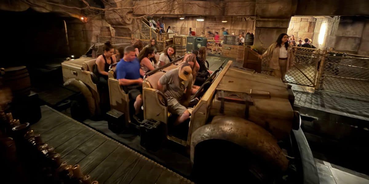 Guests boarding Indiana Jones Adventure at Disneyland