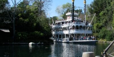 The Mark Twain Riverboat sails the Rivers of America at Disneyland