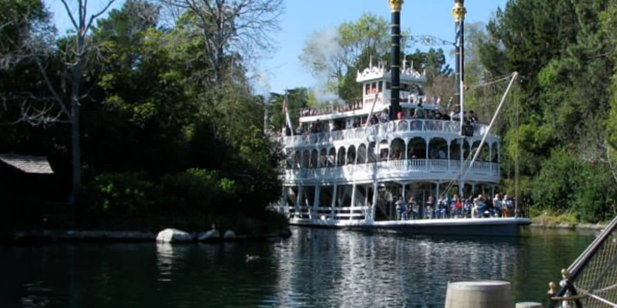 The Mark Twain Riverboat sails the Rivers of America at Disneyland