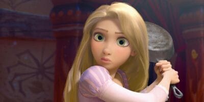 Rapunzel holding her frying pan in 'Tangled' (2010).