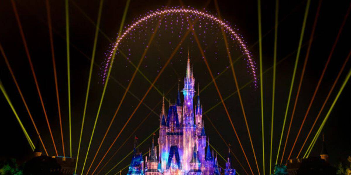 Fireworks and lighting above Cinderella Castle during Reach for the Stars at Tokyo Disneyland