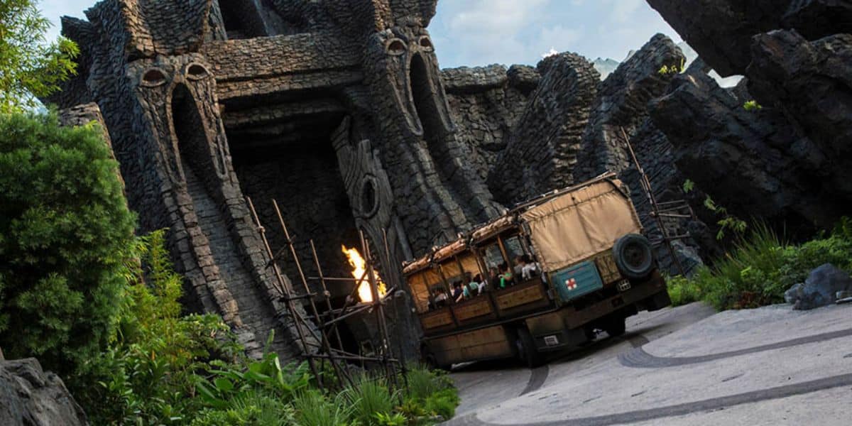 An expedition truck rolls into Skull Island at Islands of Adventure
