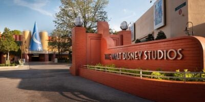 entrance to hollywood studios' walt disney studios animation area, featuring magic of disney animation in background