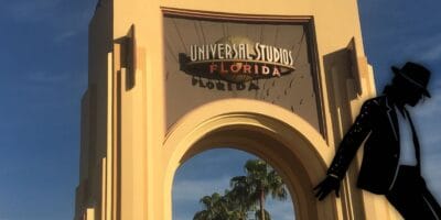Guests approach the Halloween Horror Nights entrance at Universal Studios Florida after dark.