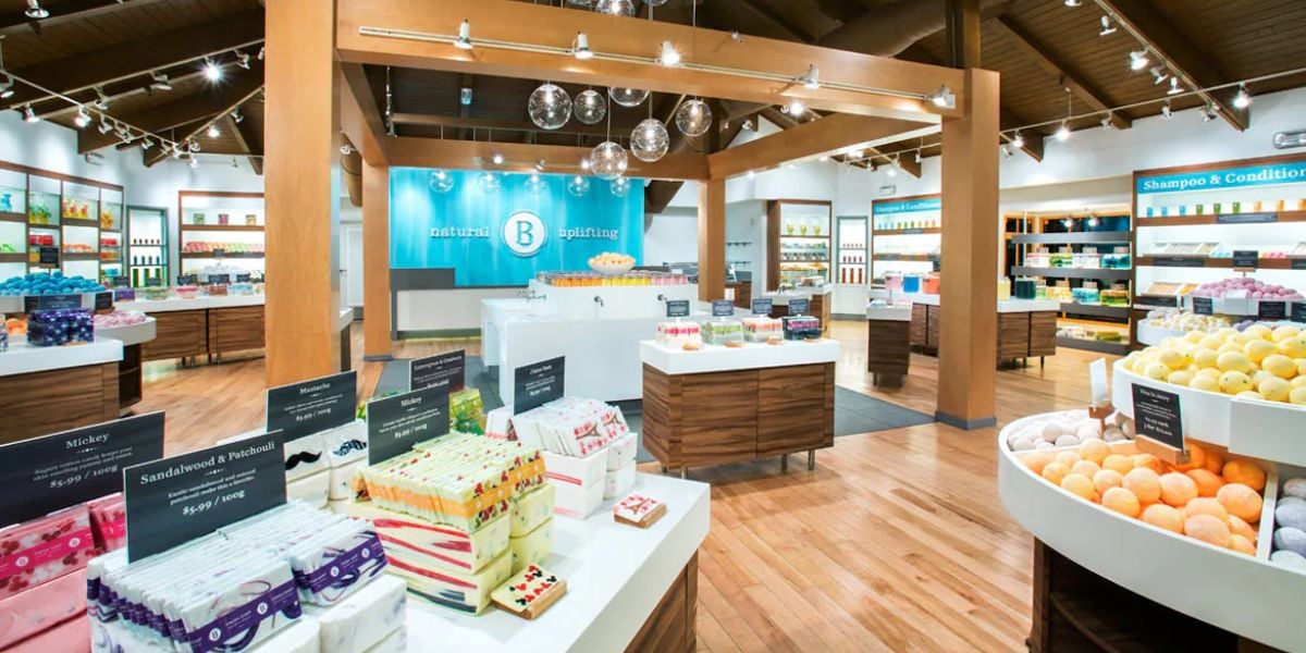 Lush store interior with handmade soaps and bath bombs, capturing the nostalgic atmosphere of Disney BoardWalk.