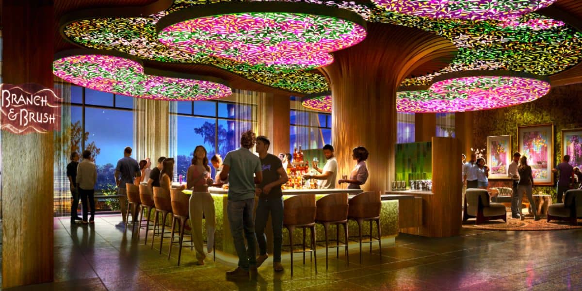 concept art of Branch & Brush bar lounge at Disney World's Lakeshore Lodge hotel