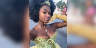 A woman in a corset that a Disney cast member said violated the park's dress code.