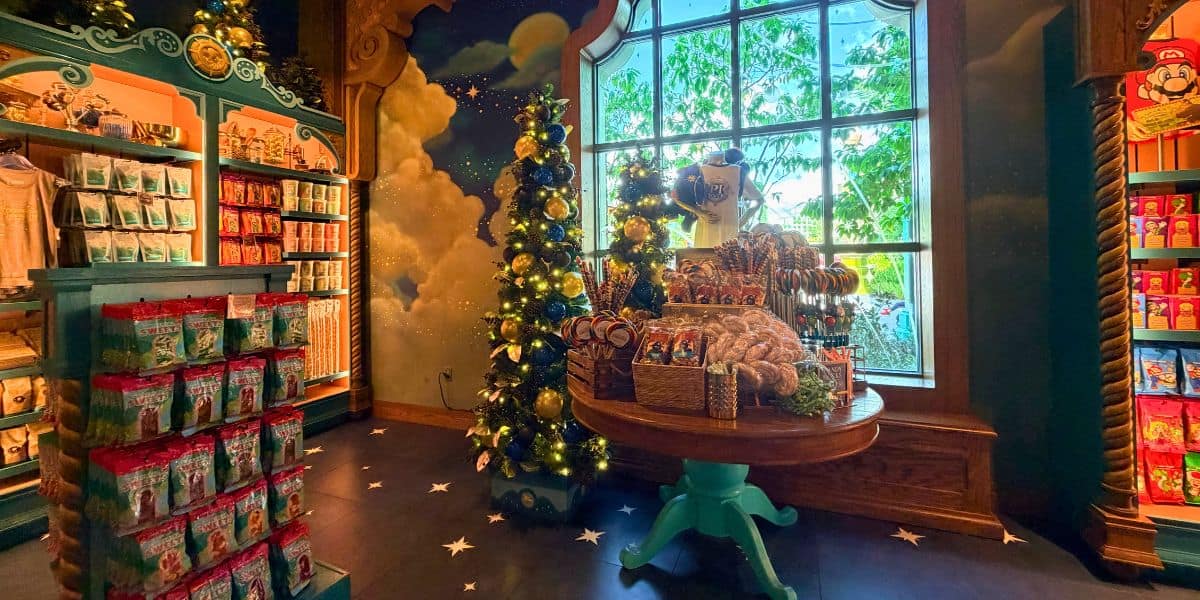 Holiday treats and gifts at a Universal Studios themed shop.
