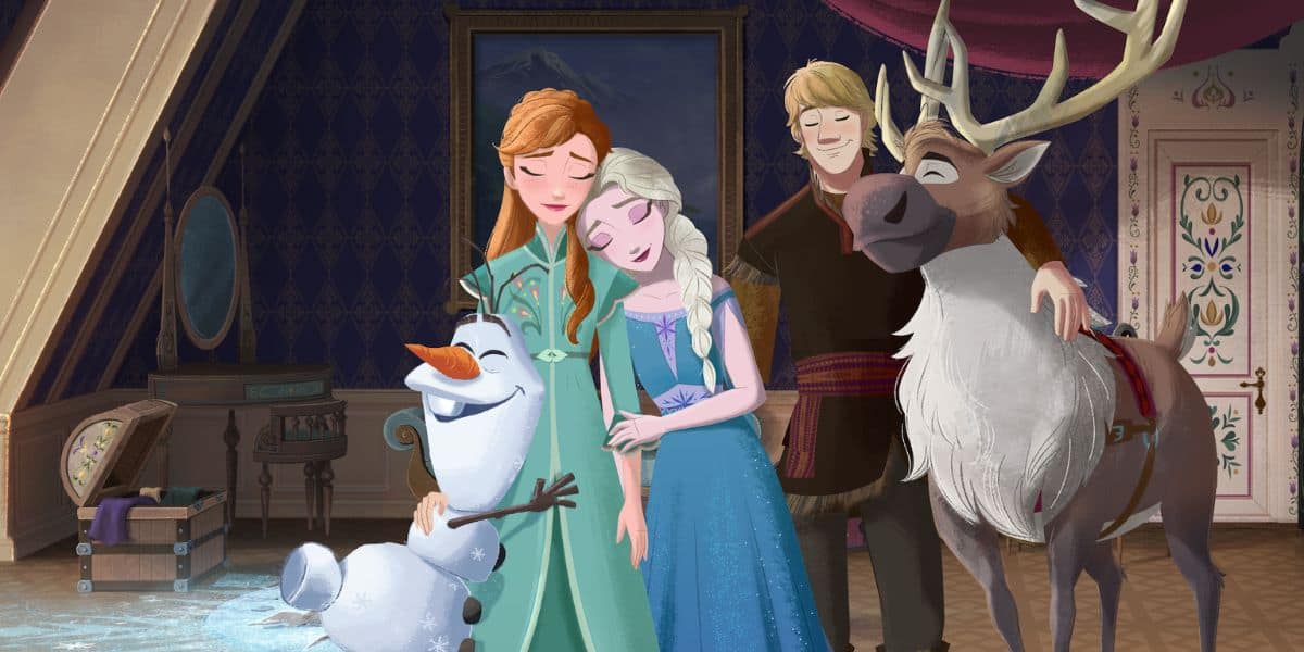 Anna, Elsa, Kristoff, Sven, and Olaf from Disney Frozen.