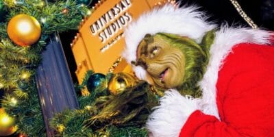 The Grinch in his Santa suit at Universal Studios Hollywood