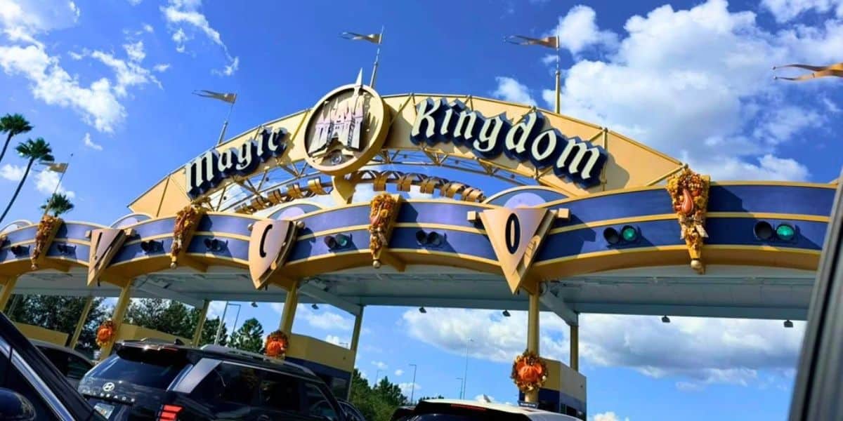 archway entrance to parking at disney world's magic kingdom park