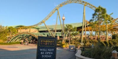 Stardust Racers roller coaster track with a closure sign.